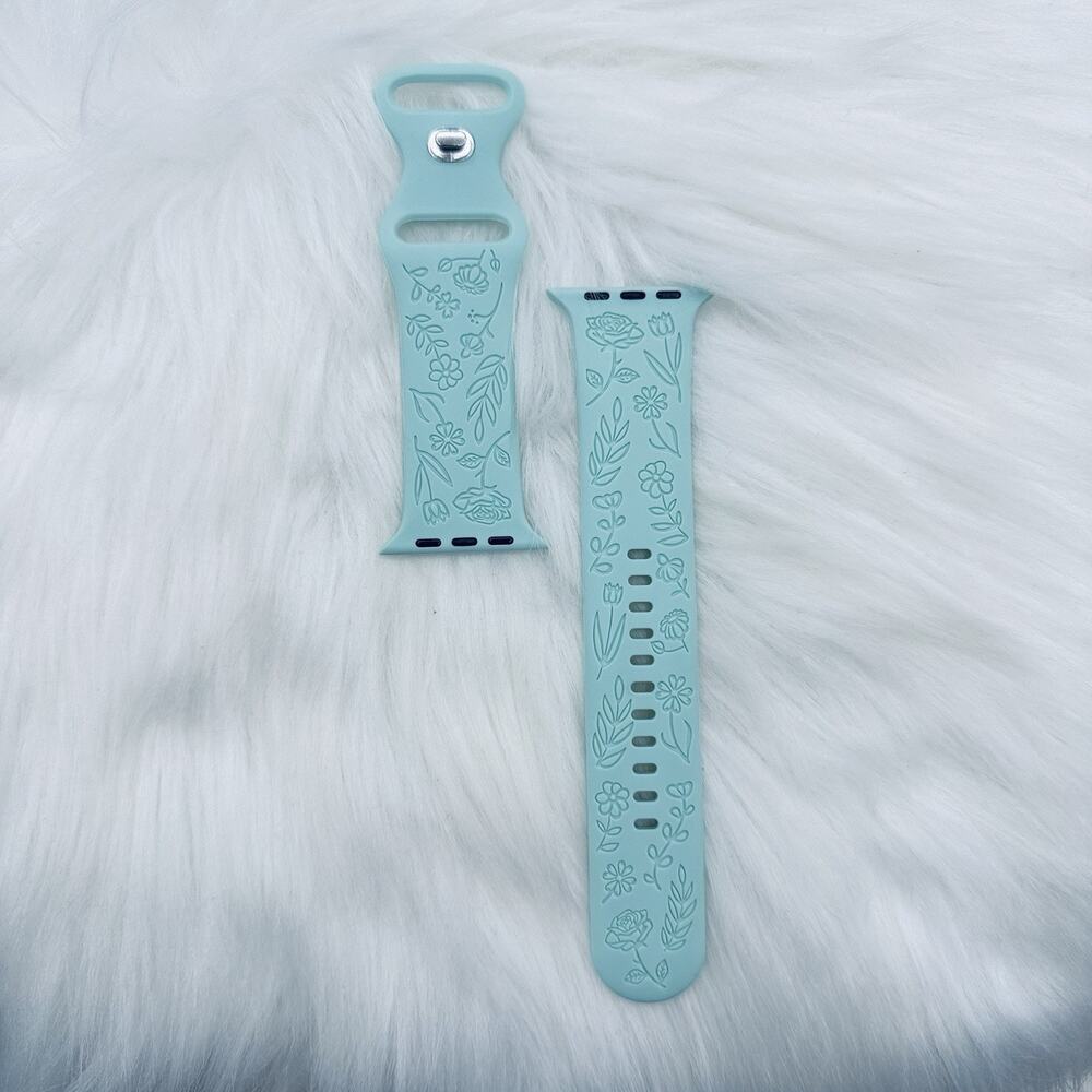 New Cyan Floral Design Apple Watch Bands 38mm 40mm 41mm - Picture 3 of 6